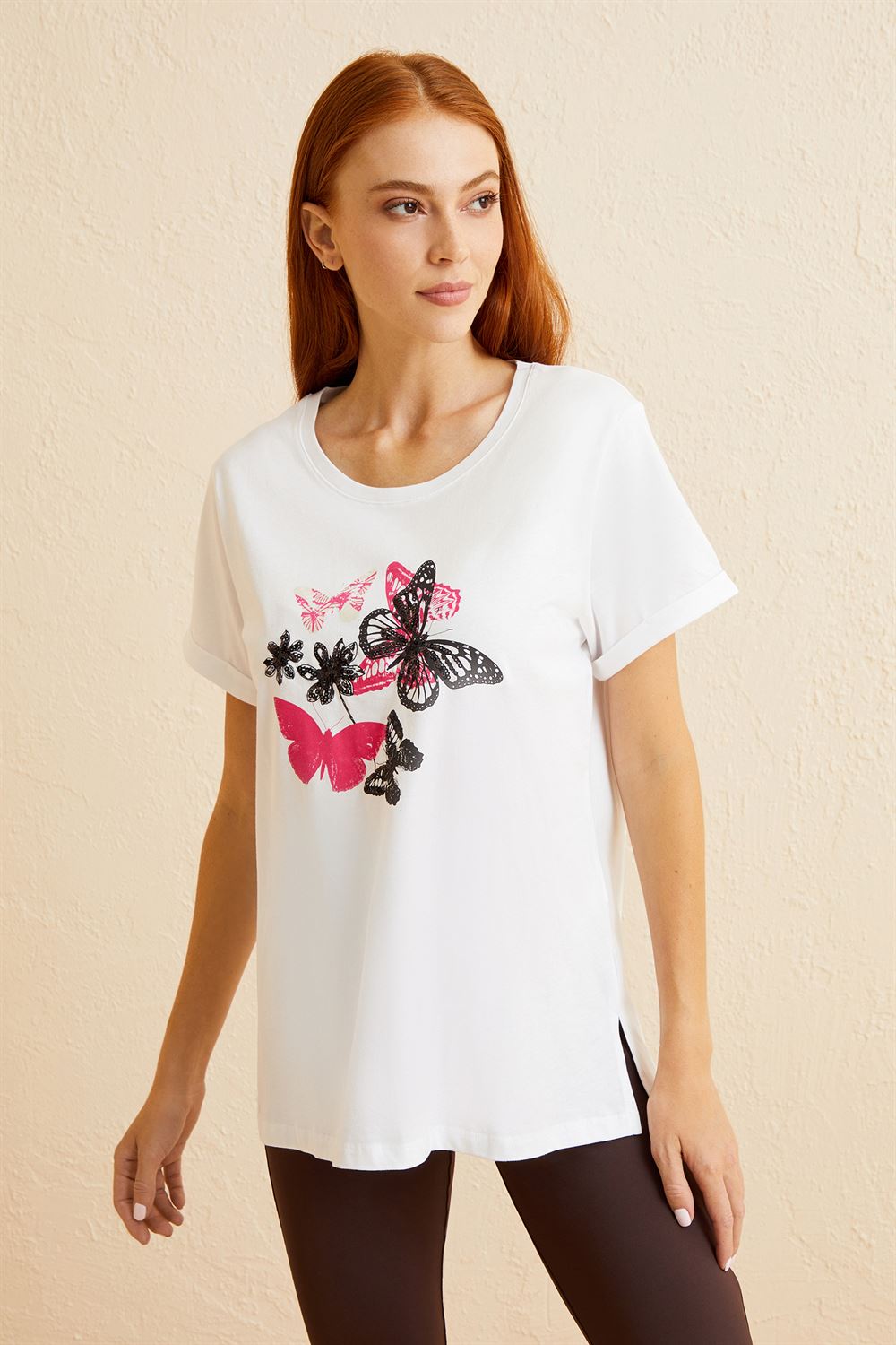 Kelebek Basklı T-shirt