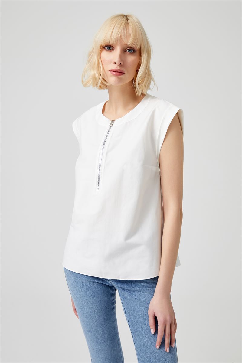 Fermuarlı Poplin Bluz