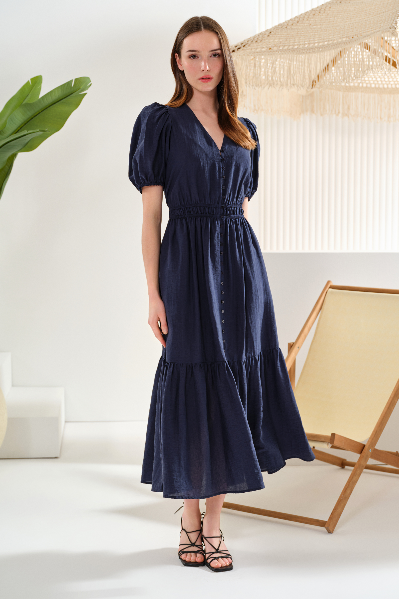 Fırfırlı Düğmeli Midi Boy Elbise Fırfırlı Düğmeli Midi Boy Elbise