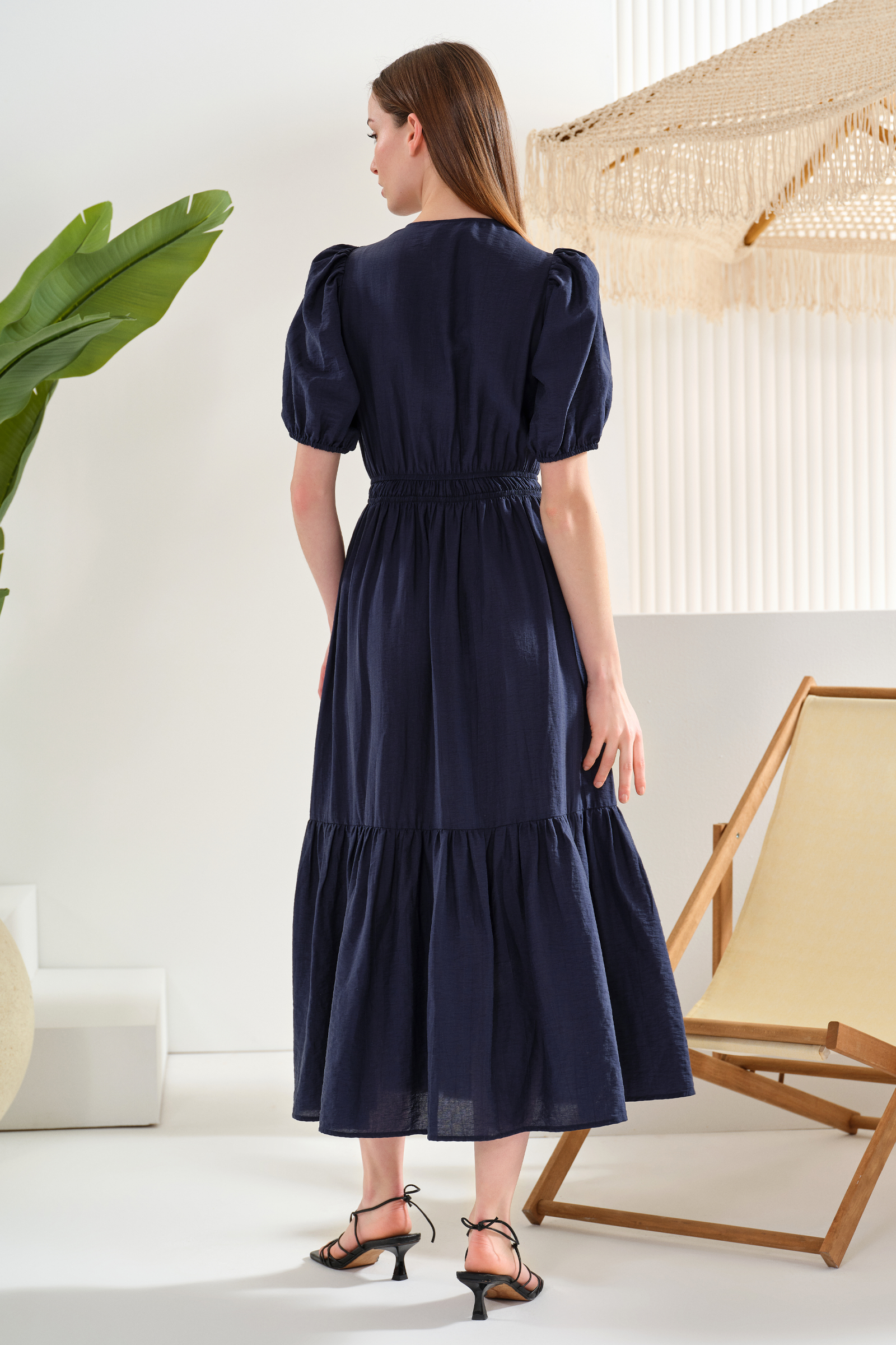 Fırfırlı Düğmeli Midi Boy Elbise Fırfırlı Düğmeli Midi Boy Elbise