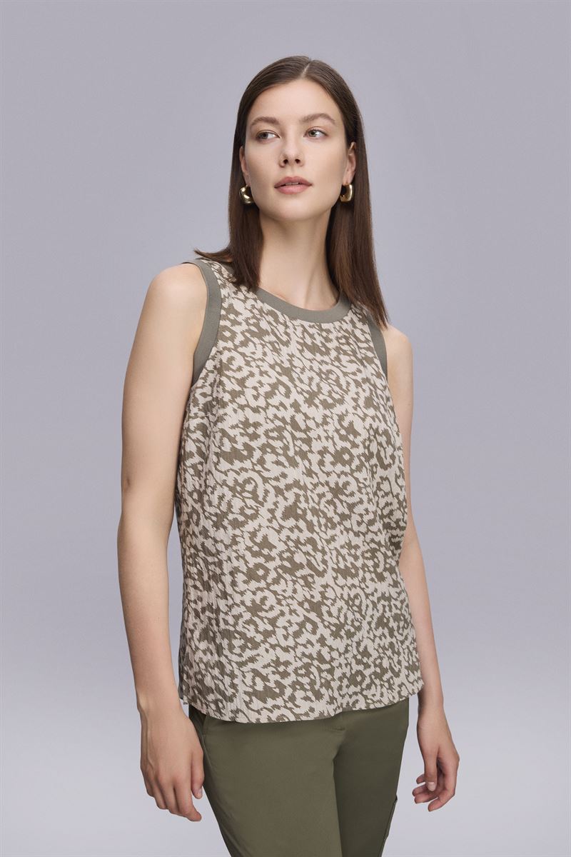 Ribanalı Desenli Kolsuz Bluz