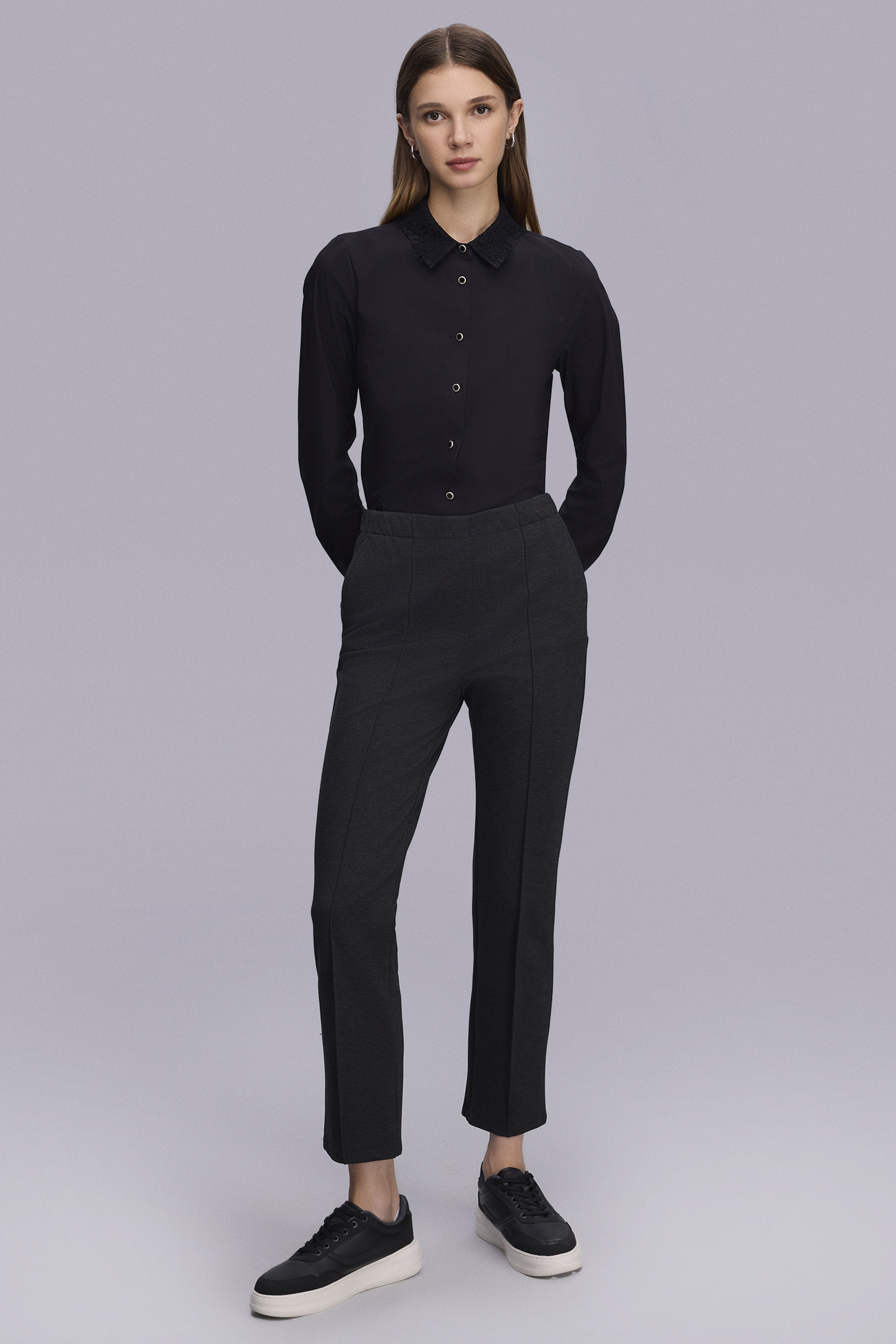 Önü Dikişli Antrasit Örme Pantolon Önü Dikişli Antrasit Örme Pantolon