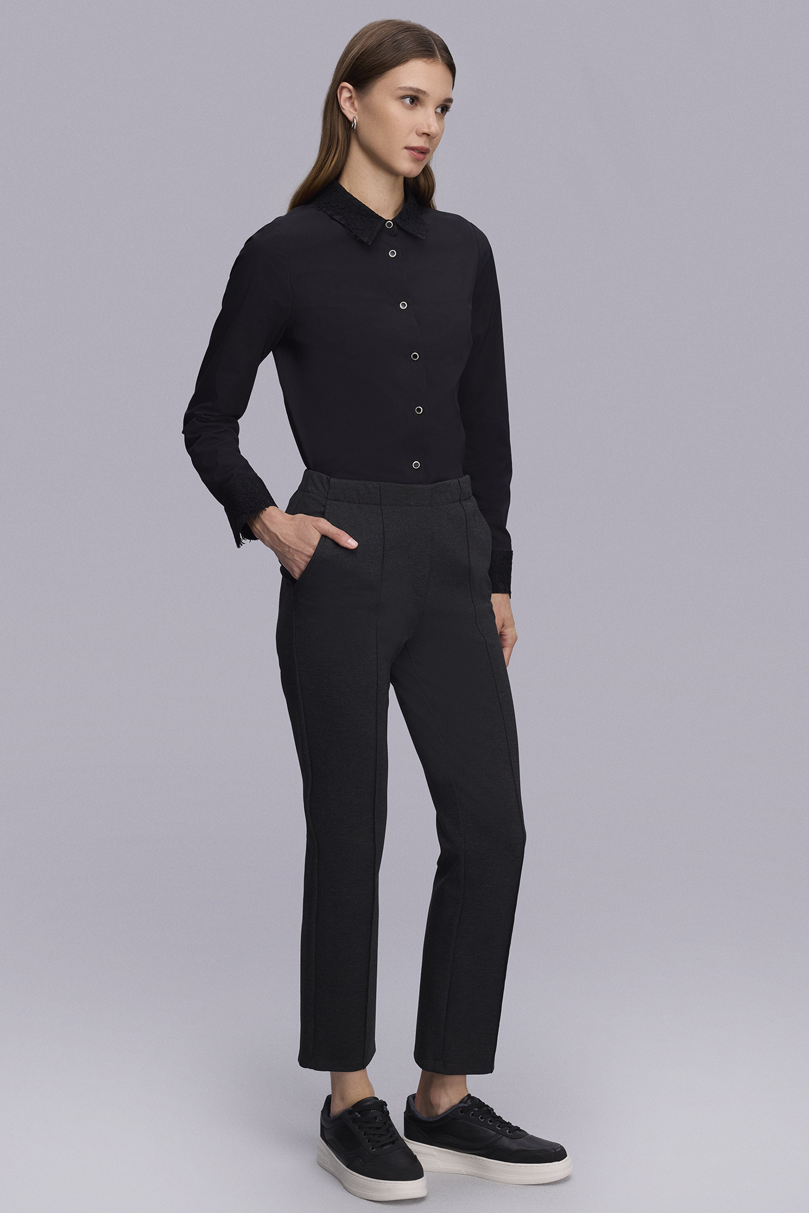 Önü Dikişli Antrasit Örme Pantolon Önü Dikişli Antrasit Örme Pantolon