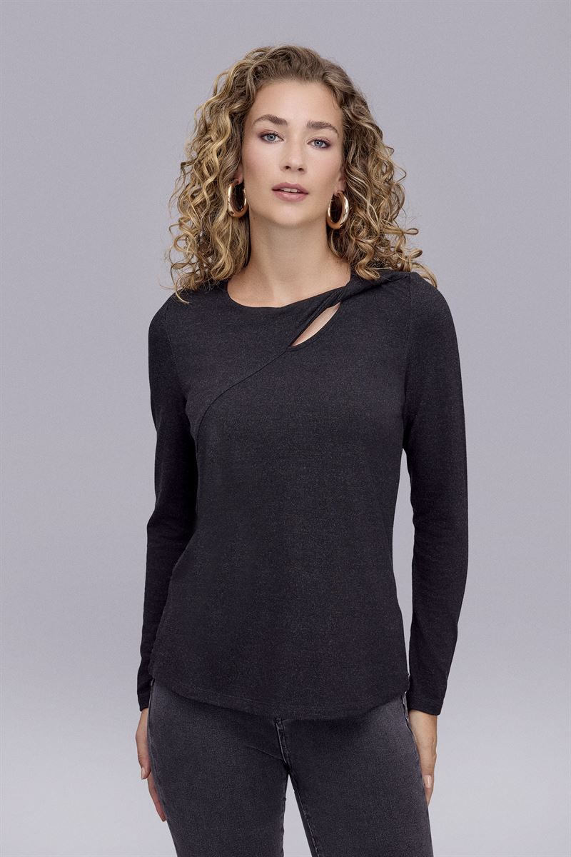 Yakası Burgu Detaylı Antrasit Örme Bluz