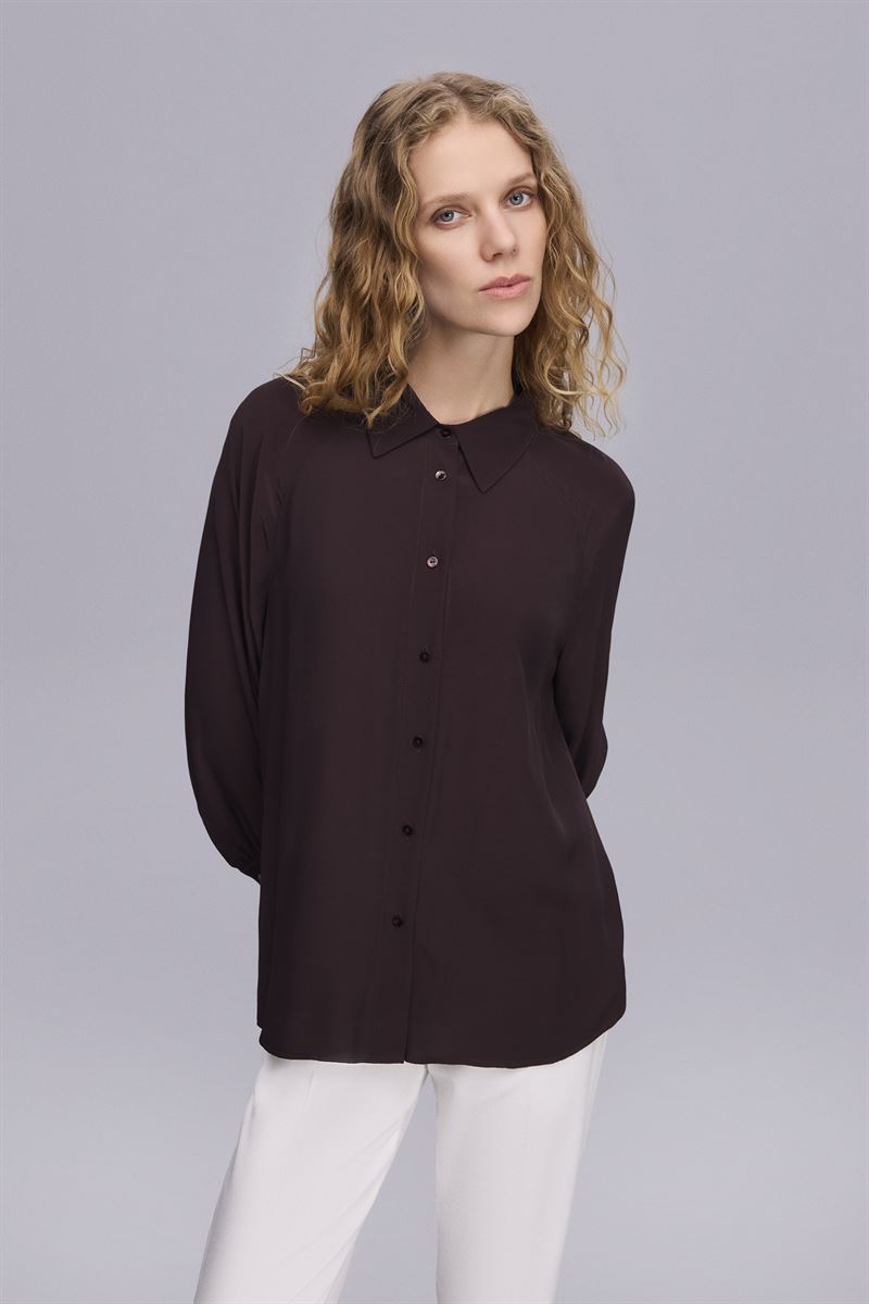 Geniş Kollu Kahverengi Gömlek