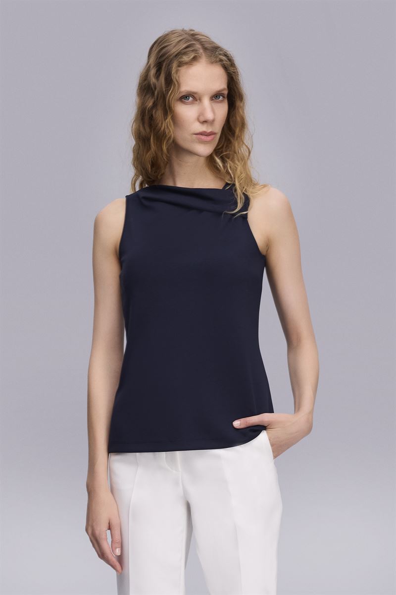 Yaka Detaylı Örme Lacivert Bluz