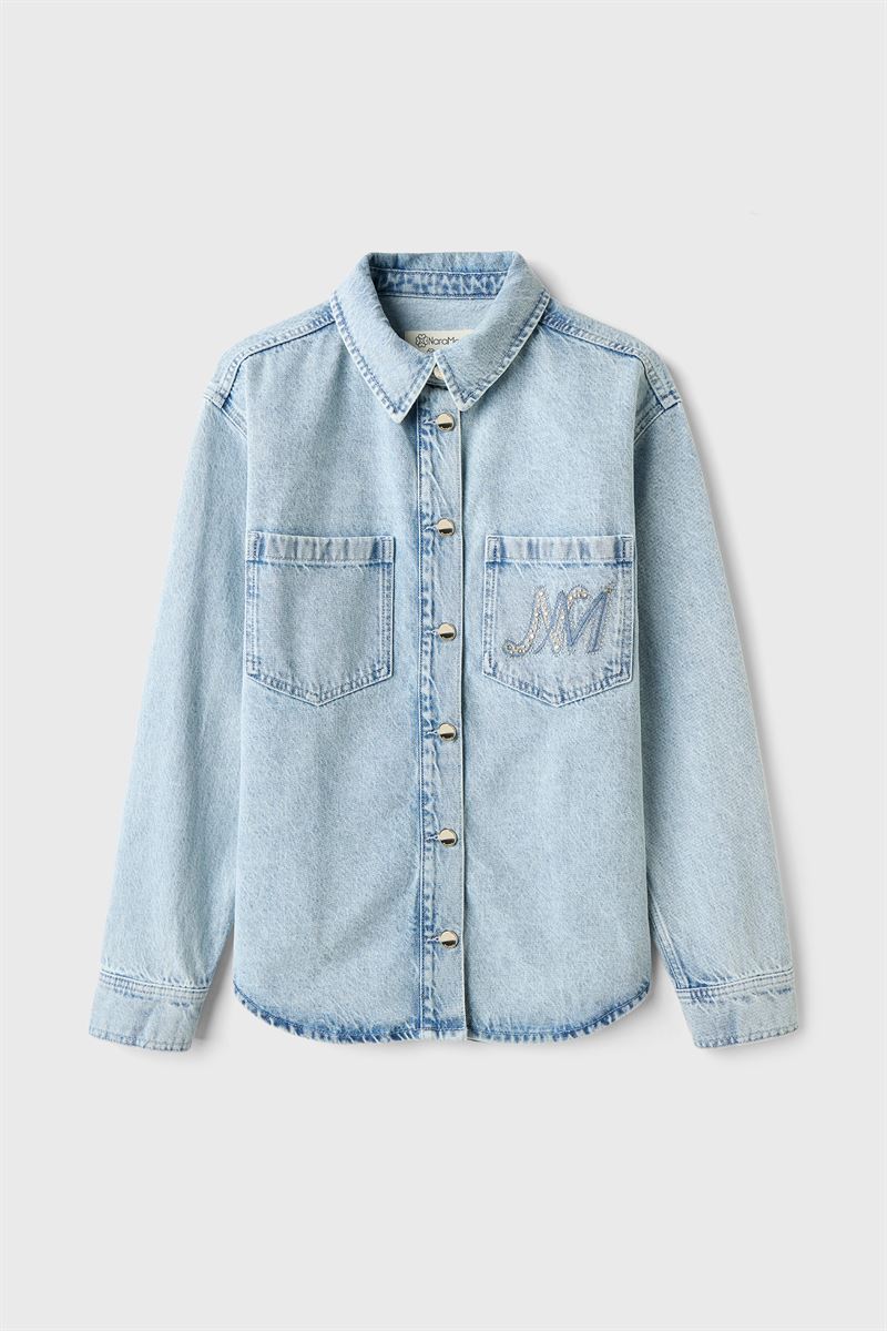 Taş Baskılı Mavi Denim Ceket