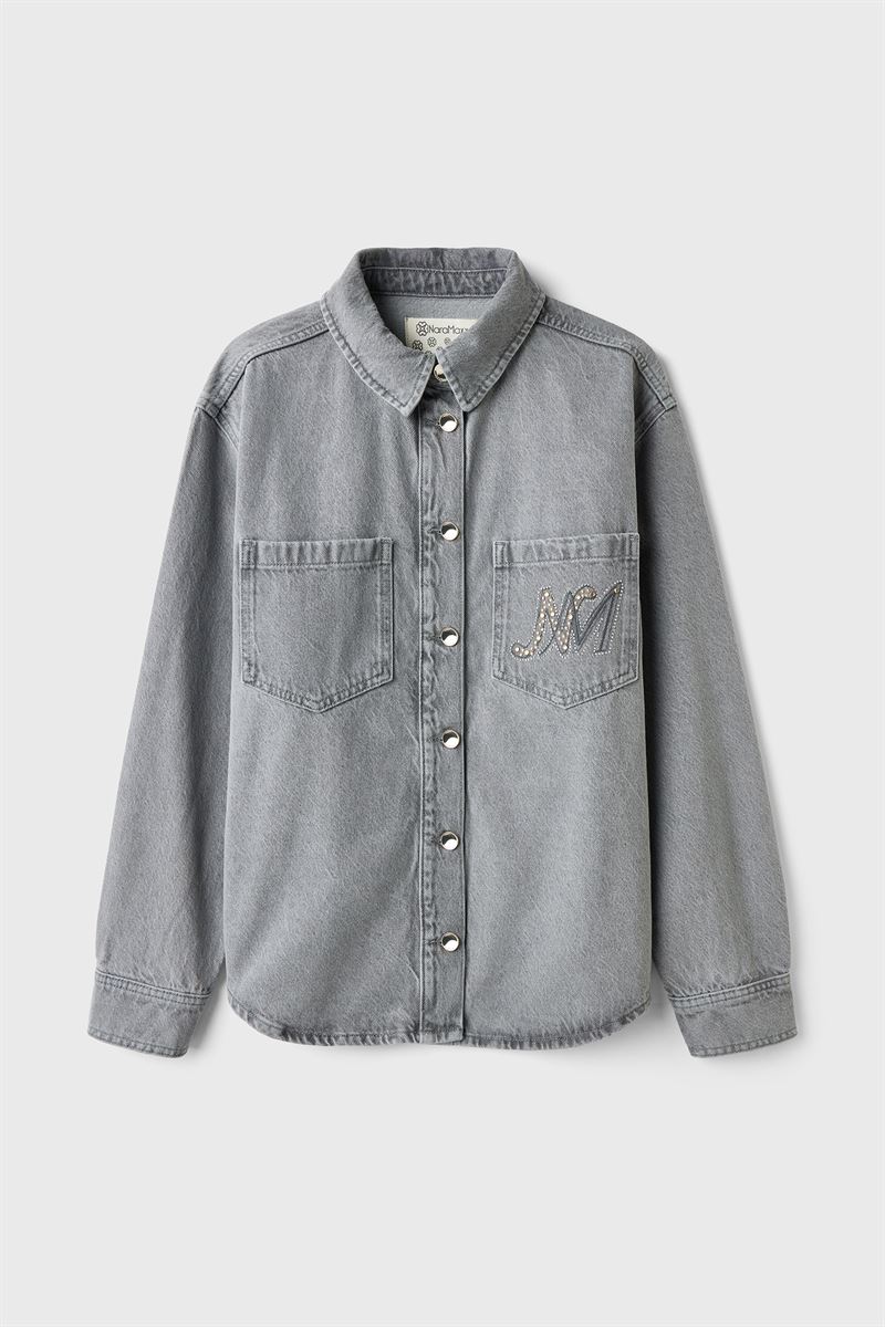 Taş Baskılı Gri Denim Ceket