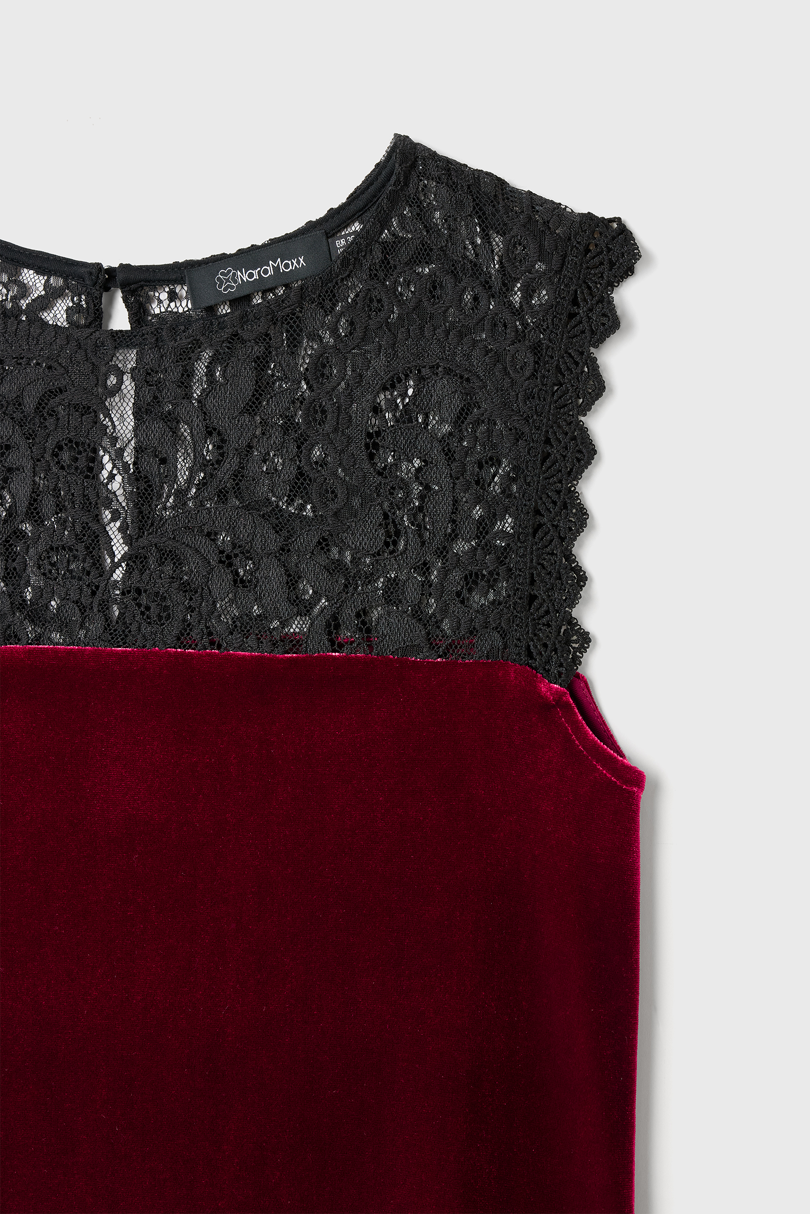 Dantel Kumaş Karışımlı Bordo Kadife Bluz